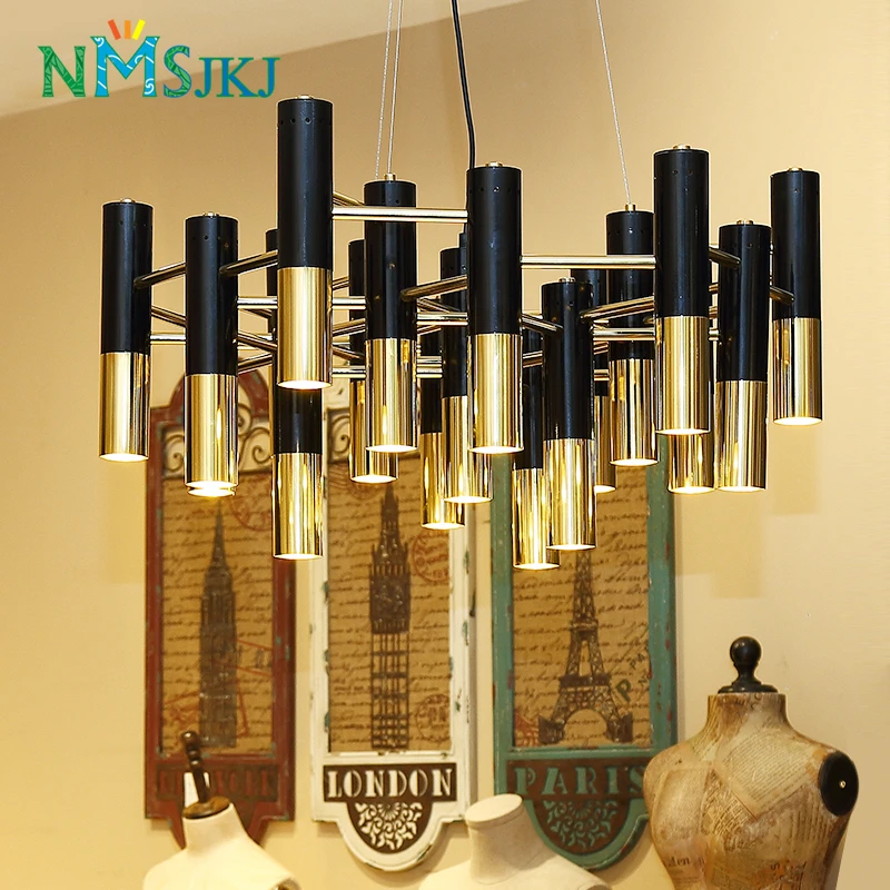 

Modern Black Gold Tubular Bedroom Kitchen LED Metal Chandelier