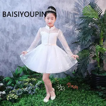 

2020 Flower Girls Dresses High Neck Full Sleeves Above Knee Wedding Party Gowns Vestidos de Noche