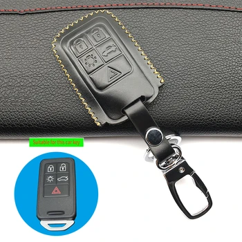 

Key fob leather case cover skin shell For Volvo V40 V60 S40 S60 S80 V50 V70 XC60 XC70 XC90 S90 5 buttons keyless protecte
