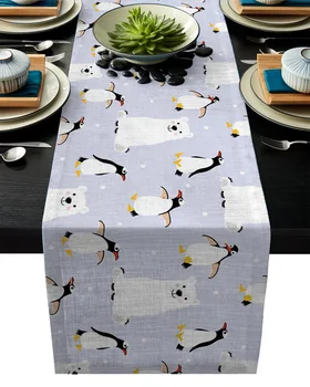 

Cartoon Animal Polar Bear Penguin Modern Table Runners Cloth Holidays Party Wedding Decoration Table Runner Dining Table Cover