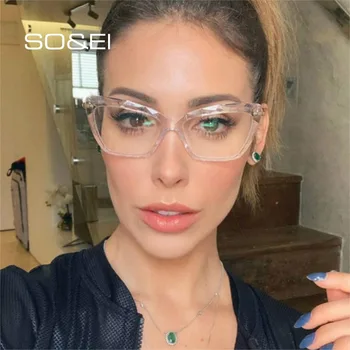 

SO&EI Retro Cat Eye Transparent Multi-cut Crystal Women Glasses Frame Can Be Equipped with Myopia Men Prescription Glasses Frame