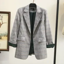 *#Best Price Ladies jacket small suit 2019 new autumn slim check long-sleeved women's suit jacket Female long office blazer high quality *#Best Price Ladies jacket small suit 2019 new autumn slim check long-sleeved women's suit jacket Female long office blazer high quality