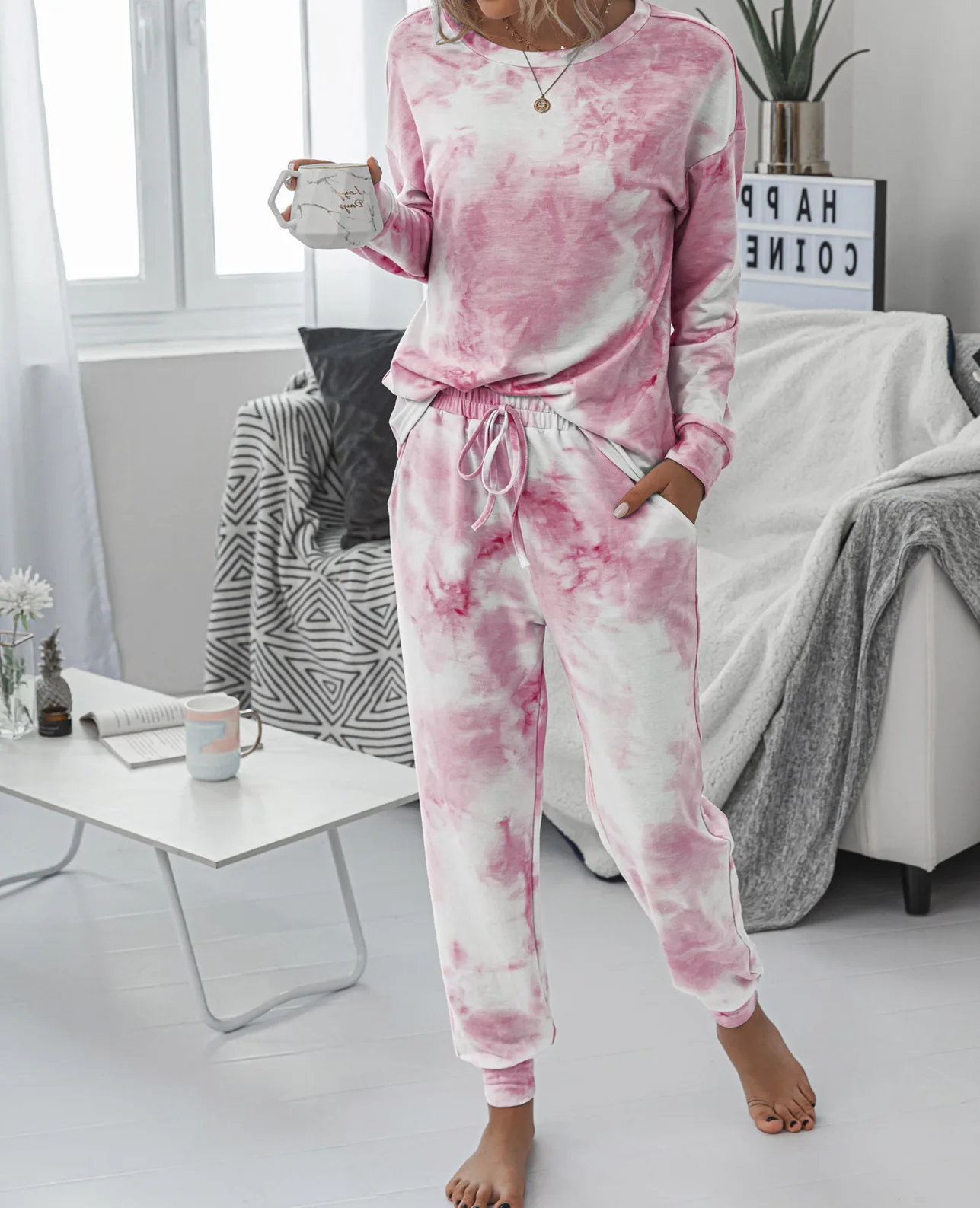 

Women's Latest Round Neck Long-Sleeved Cotton Series Two-Piece Home Casual And Comfortable Clothing