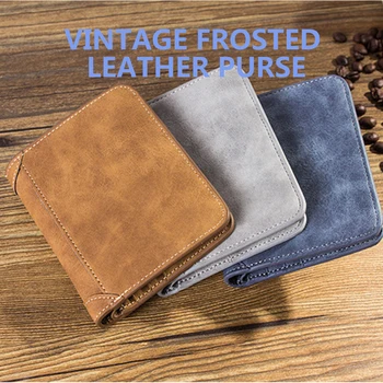 

New Men's Wallet Short Frosted Leather Wallet Retro Three Fold Vertical Wallet Youth Korean Multi-card Wallet 2020 Men Fashion