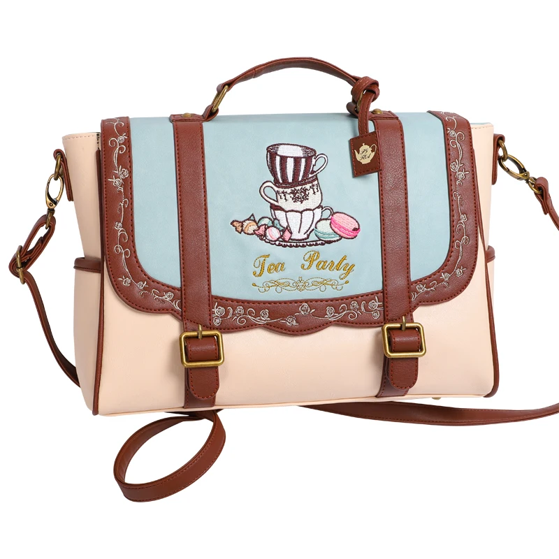 Japanese lolita age reduction embroidery bag small fresh female backpack college JK bag high school A4 school bag shoulder 3way 