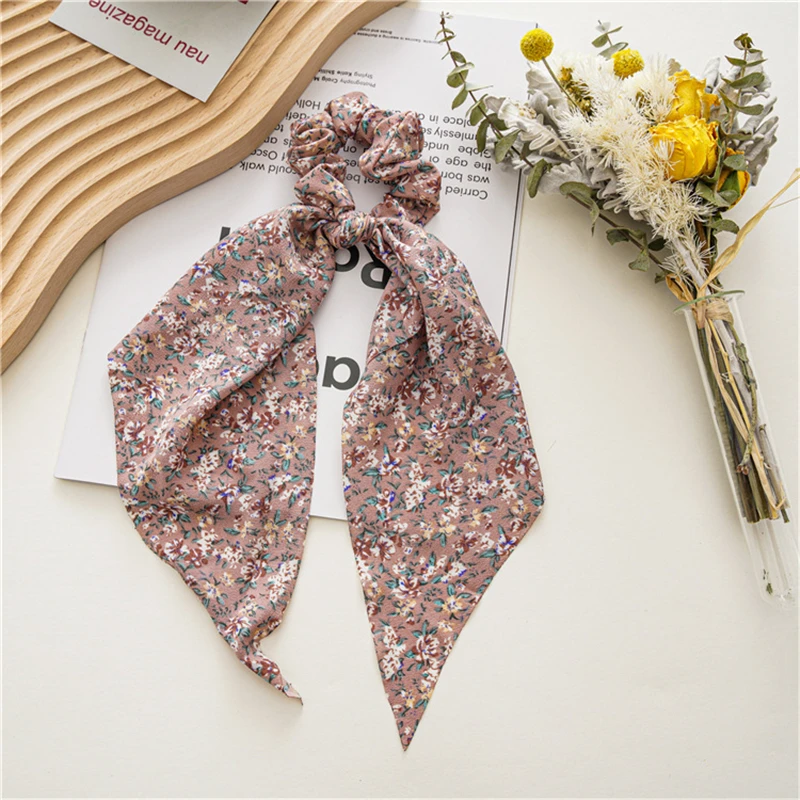 flower hair clips New Fashion Print Bow Scrunchies Hair Ribbon For Women Elastic Hair Band Girls Horsetail Hair Ties Hair Accessories small hair clips Hair Accessories