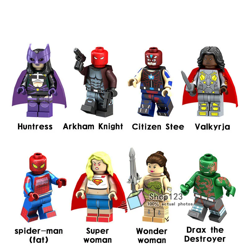 

Single Sale Building Blocks Super Heroes Huntress Destroyer Arkhan Wonder Woman Citizen Stee Valkyrja Spiderman Action Kids Toys