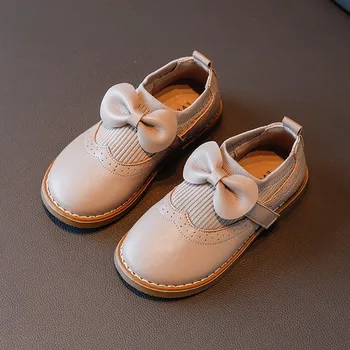 

Children's Leather Shoes 2020 Autumn New Korean Bow Girls Sweet Princess Shoes Baby Soft Sole Pedal Shoes Black Boy Shoes AA0010