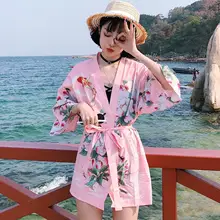 Японское кимоно для косплея, кардиган, длинная рубашка, женское солнцезащитное кимоно бохо, Японские Женские топы, лето, Haori Yukata