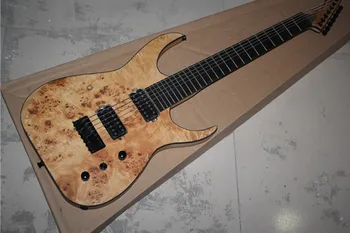 

free shipping 7 string ASH wood electric guitar, spalted\burl maple veneer,black M guitar,free delivery