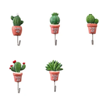 

5Pcs Cactus Shaped Hangers Key Holder Wall Hook Coat Clothes Hanger Towel Holder Household Organizer Home Decoration