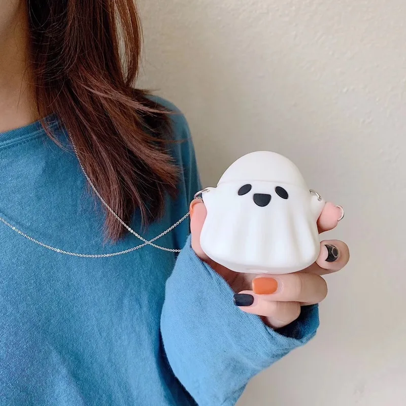 

Cute Cartoon Ghost Airpods Case Earphone Charging Box Case for Headphones Airpods Skin Charging Box Bag Air Pods Case with Chain