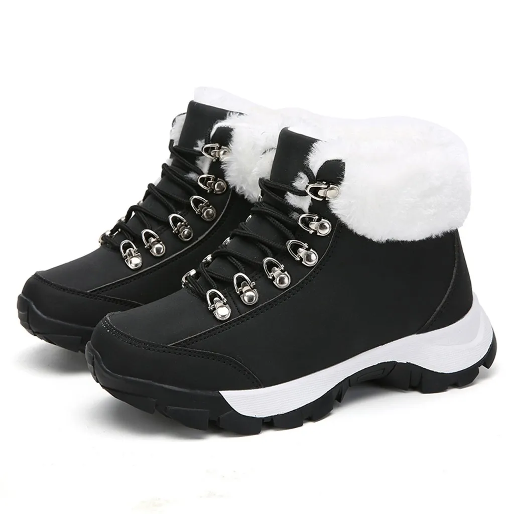 Women Winter Plus Velvet Warmer Hiking Snow Boots Keep warm fur plush Insole shoes woman Casual Cotton Lace-Up Flat Sneakers