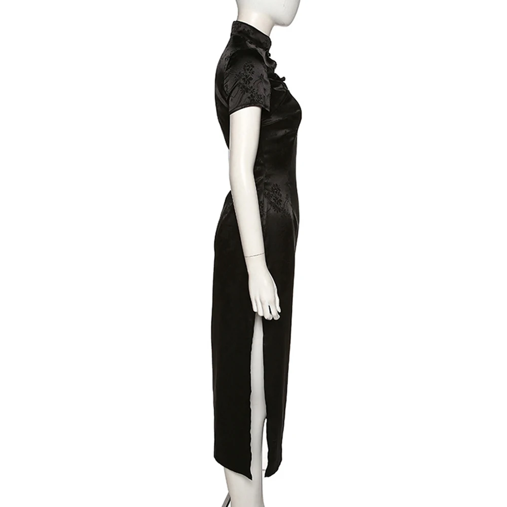 Женские вечерние платья Cheongsam в китайском стиле, жаккардовые обтягивающие платья средней длины, уличная сексуальная тонкая винтажная одежда с высоким разрезом, Харадзюку, летняя одежда