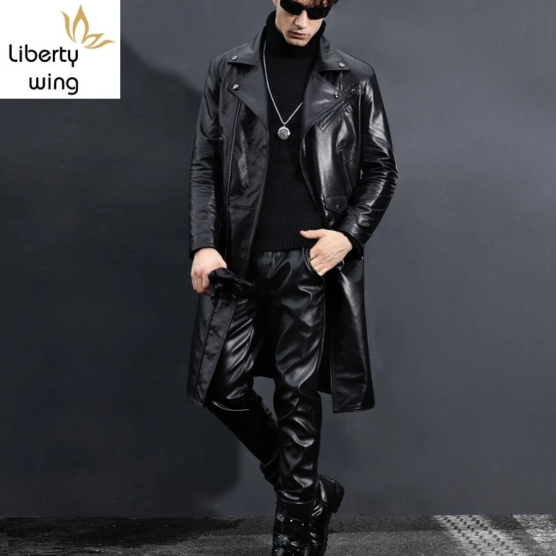 Echt Trenchcoat Mannen Slim Fit Winter Nieuwe Windjack Koe Lederen Lange Jassen Plus Size 5XL|Echt ledere jassen| - AliExpress