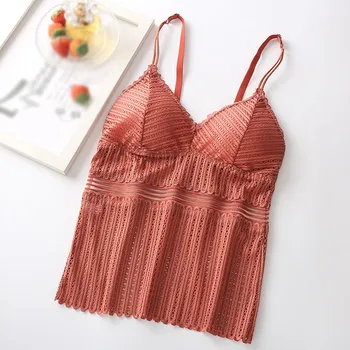 

Lace Vest Top Women lingerie Pad Sleeveless Bralette Summer V-Neck Tank Tops One-piece Female Camisoles майка женская