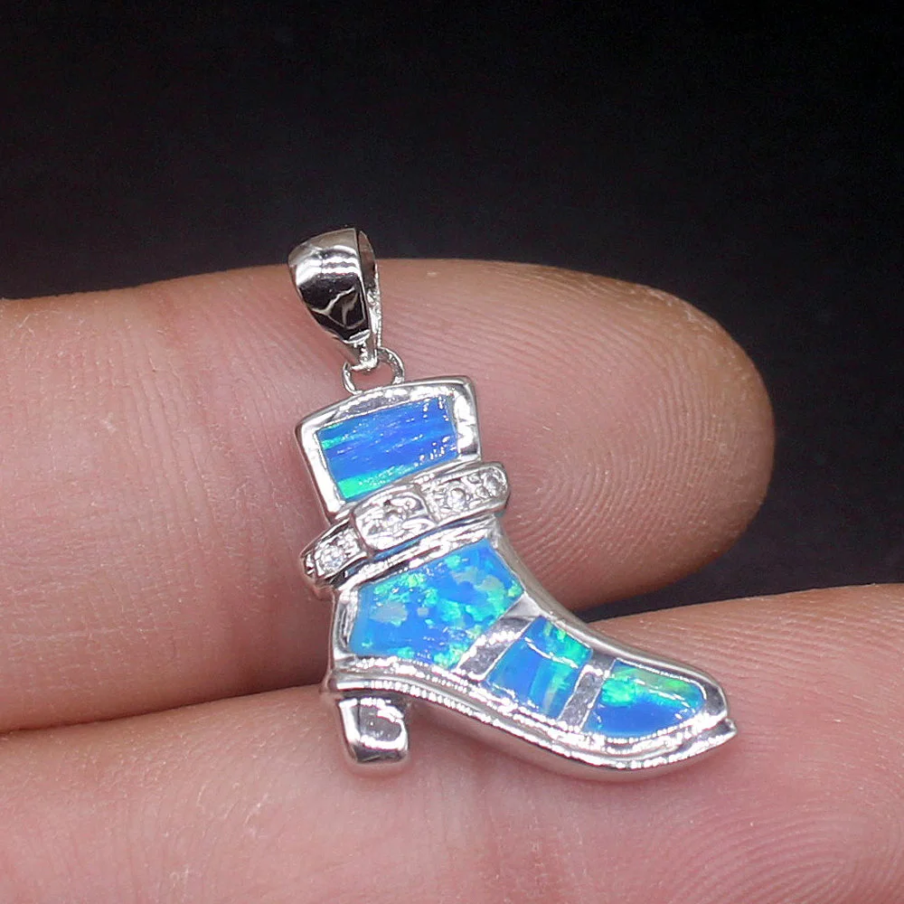 Gemstonefactory Jewelry Big Promotion 925 Silver Special Blue Opal High Heel Shape Women Ladies Gifts Necklace Pendant 20214534