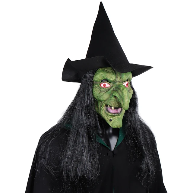 Máscara de bruxa velha feia adulta, adereços assustadores, látex com  cabelo, traje de festa de Halloween para mulheres - AliExpress