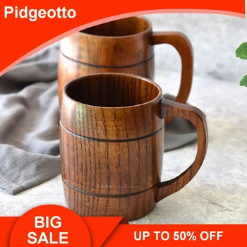 

Large Capacity 500 ml Wooden Beer Mug With Handle German Cup Handmade From Camphor Tree Solid Wood Free Shipping