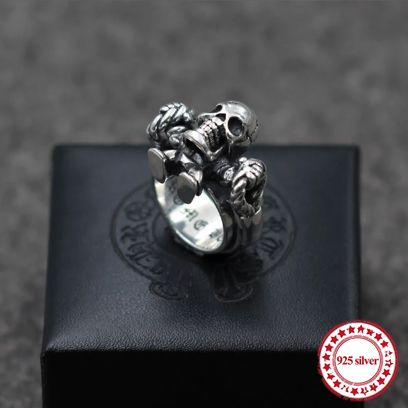 

S925 sterling silver men's ring vintage personality domineering skull couple fashion punk style jewelry send lover's gift