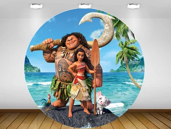 

Round circle background Moana birthday themed Backdrop girls birthday Party event decor table cover fabric vinyl YY-318