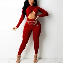 

Slim Jumpsuit Women 2021 autumn Long Sleeve Cross Front Chic Party Overalls