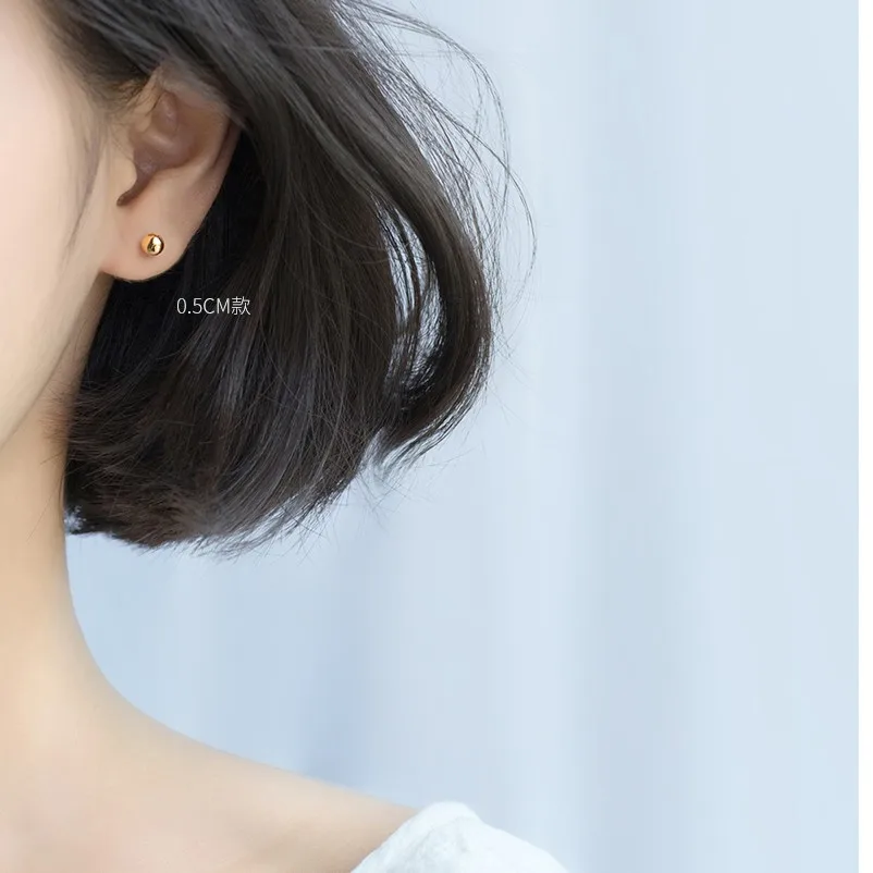 925 Твердые маленькие круглые серьги-гвоздики из стерлингового серебра для женщин, модные корейские Позолоченные Серьги для девушек, рождественские ювелирные изделия