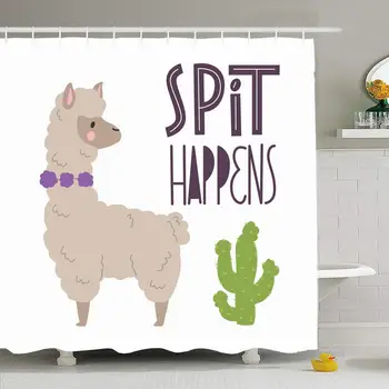 

Shower Curtain Set with Hooks 60x72 Decor Cute Llamas Shower Birthday with Invitations Type Alpaca Cactus Hand Baby Print Lama