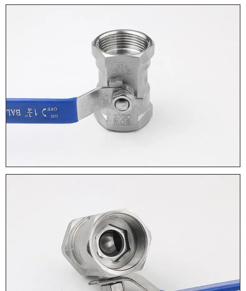 1/2' 3/4' 1' 2' Edelstahl 304 BSP-Gewinde-Kugelhahn DN15 DN20 DN25 DN32 DN40 DN50 1-teiliger Niederdruck-Kugelhahn – Detail 3