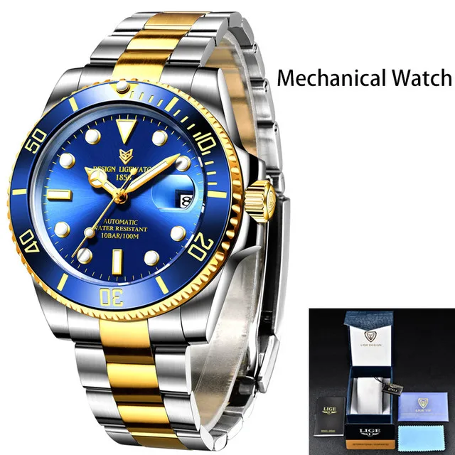 2022 LIGE Watch Men Automatic Mechanical Tourbillon Clock Fashion Sapphire Glass 316L Steel 100 Waterproof Watches NH35 Movement 