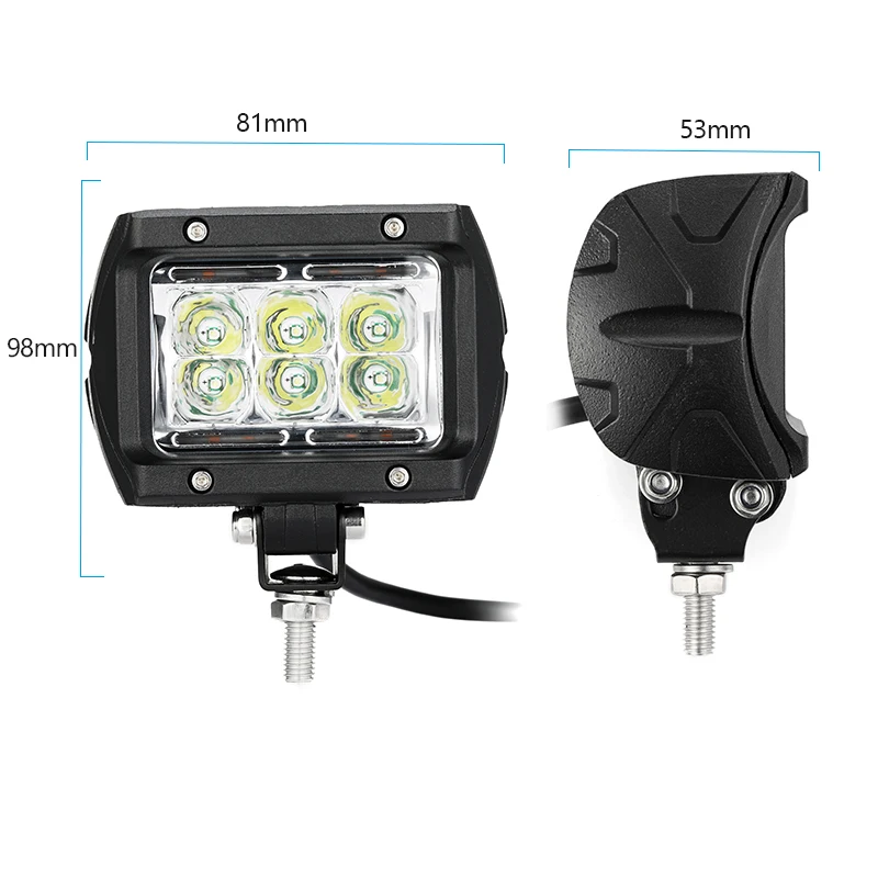 2 pcs Car Led Work Light Bar 4" 18W LED Flood Work Lamp with Amber Ambient Light for Jeep ATV SUV Truck Boat Car accessories