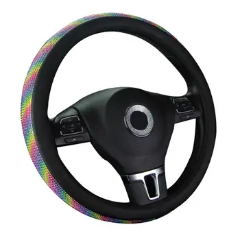 

Leather Car Steering Wheel Cover Skidproof 38cm Glitter Rhinestone Universal Auto Steering- wheel
