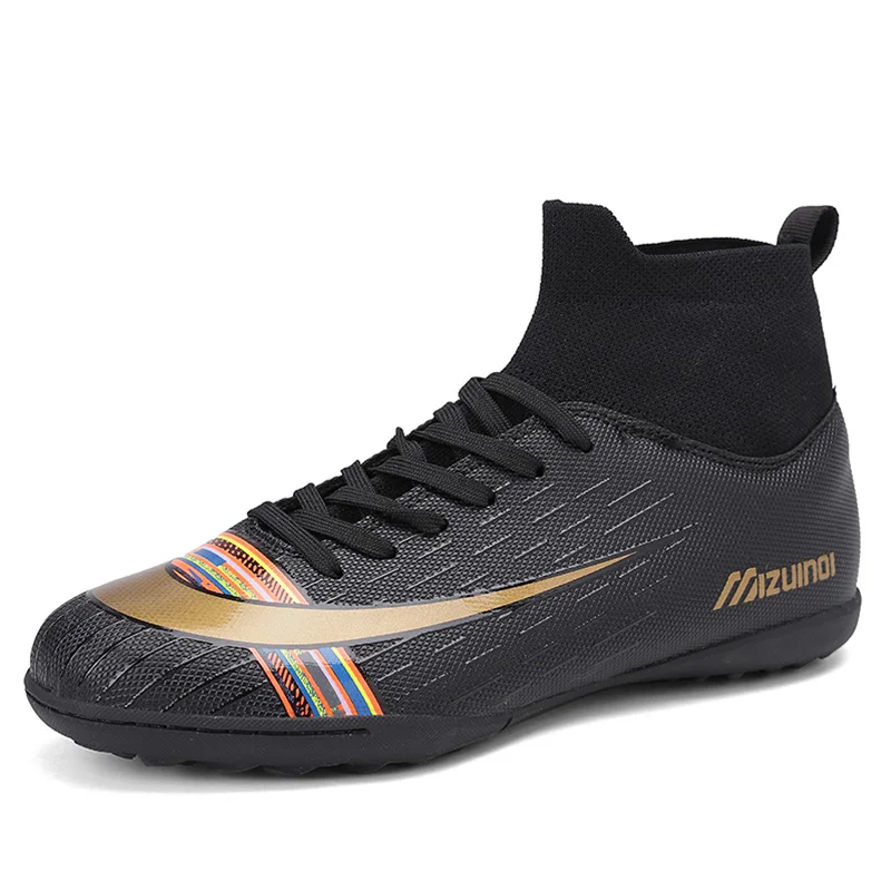 Крытые кроссовки для бега, футбола футбольные бутсы мужские высокие ботильоны для мальчиков футбольные спортивные кроссовки оригинальные сверхтонкие футбольные ботинки - Цвет: black