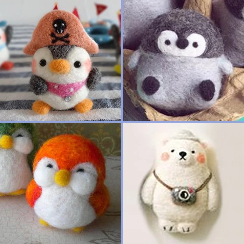 

2019Handmade Cute Animal Penguin bear Poked Doll DIY Wool Felt Craft Non Finished Toy Creative gift Pendant Material package Set