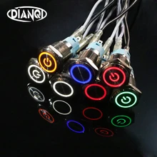 16mm Metal anular botón interruptor de encendido LED 6V 12V 220V bloqueo automático bloqueo momentáneo impermeable para motor de coche(China)