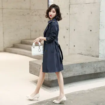 

Women 2020 Autumn Winter New Double Breasted Mid-long Trench Coat Female Casual Slim Belt Vintage Windbreaker Chic Outwear G726
