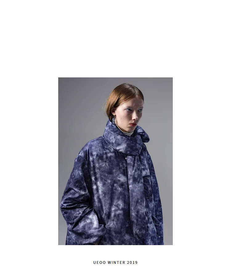 [11,11] IRINACH105 зимняя новая коллекция tie dye ткань большой длинный женский белый пуховик с шарфом