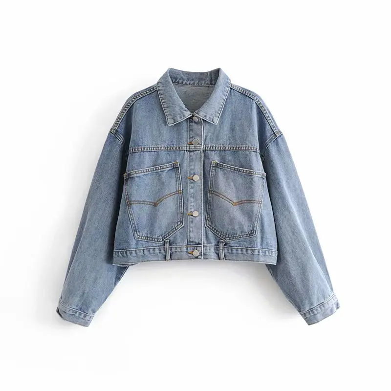 

2018 Autumn New Style Europe And America WOMEN'S Dress Loose-Fit BF Style Big Mouth Pocket Decoration Versatile Short Denim Jack