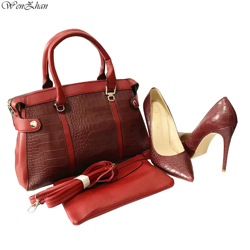 Brown Office Lady Shoes Spring Summer High Heels Pumps Matching Lovely Design Women Hangbag Purse set