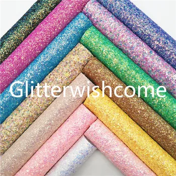 

Glitterwishcome 21X29CM A4 Size Synthetic Leather, Chunky Glitter Leather, Faux PU Leather fabric Vinyl for Bows, GM774A