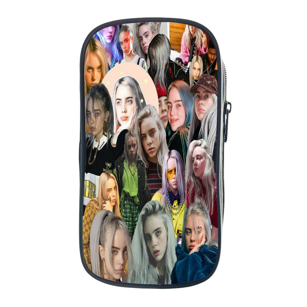 Модный чехол для карандашей Billie Eilish, сумка для ручек для подростков, сумка для канцелярских принадлежностей для мальчиков и девочек, Студенческая коробка для карандашей в стиле хип-хоп, Подарочный держатель для карандашей для детей
