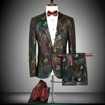 

Men Suits for Wedding Pleuche Hot Stamping Process Wedding British Mans Two-piece Suit Black Dress for Dinner Plus Size Holiday