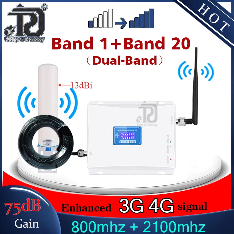 Двухдиапазонный усилитель сотовой связи Band20 LTE800 2100 3G 4G сетевой сигнала LTE WCDMA
