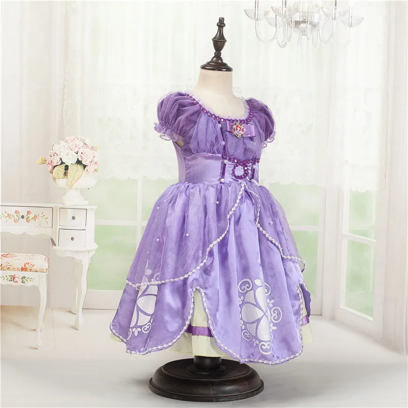 

Sophia Autumn Princess Dress Girls Dress Sofia Cotton Inner Short Sleeve Formal One-piece Dress Performance Wear