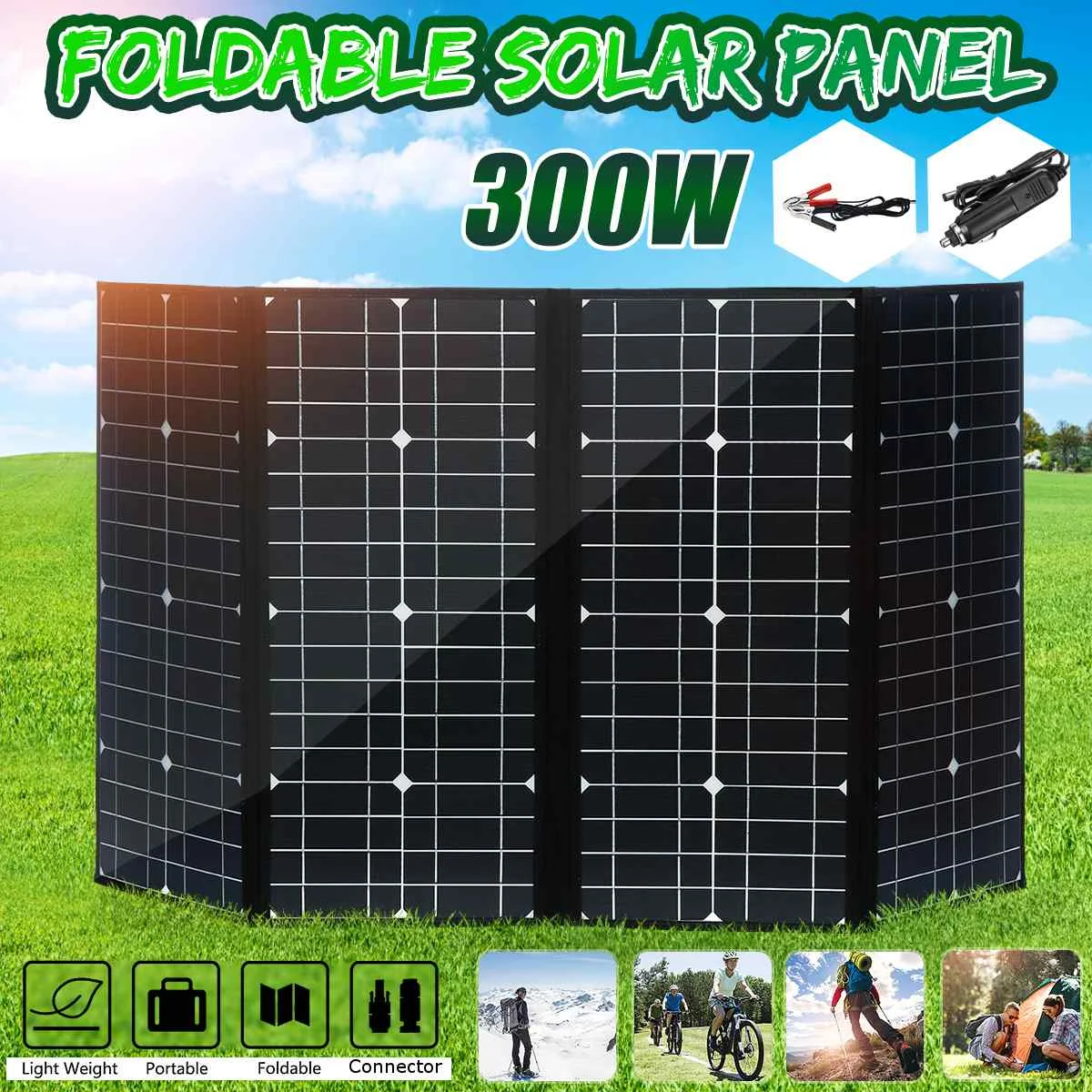 

300W 18V Foldable Solar Panel with 5V USB Port Monocrystalline Solar Cells For Camping/Boat/RV/Travel/Home Working