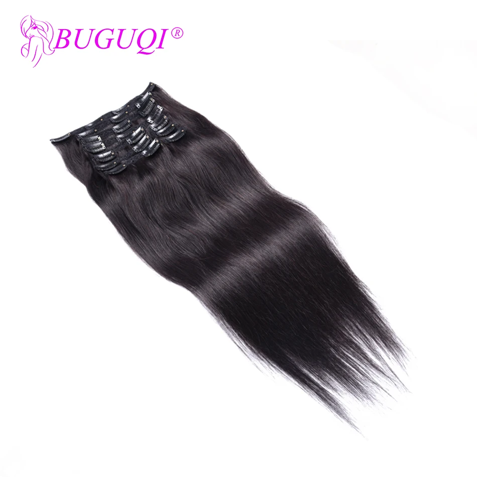

BUGUQI Hair Clip In Human Hair Extensions Mongolian Natural Color Remy 16- 26 Inch 100g Machine Made Clip Human Hair Extensions