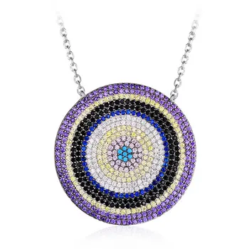 

Ethnic Style Round Necklace 925 Sterling Silver Concentric Circle Clavicle Chain Turkish Blue Turquoise Women Party Jewelry