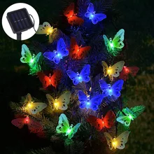 

20/30/50Led Fiber Optic Butterfly Solar String Lights Outdoor Waterpoof Garden Lamp Christmas Holiday Yard Bedroom Decoration
