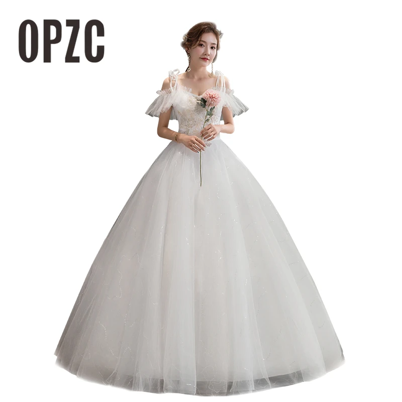 

OPZC Fashion Cheap sexy Spaghetti Straps Wedding Dress Made plus size Princess Boat neck off shouder Pleat Vestido De Noiva GZ 6