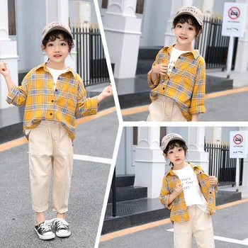 

Children's clothing 2020 autumn new girls thin plaid shirt small children children cotton shirt